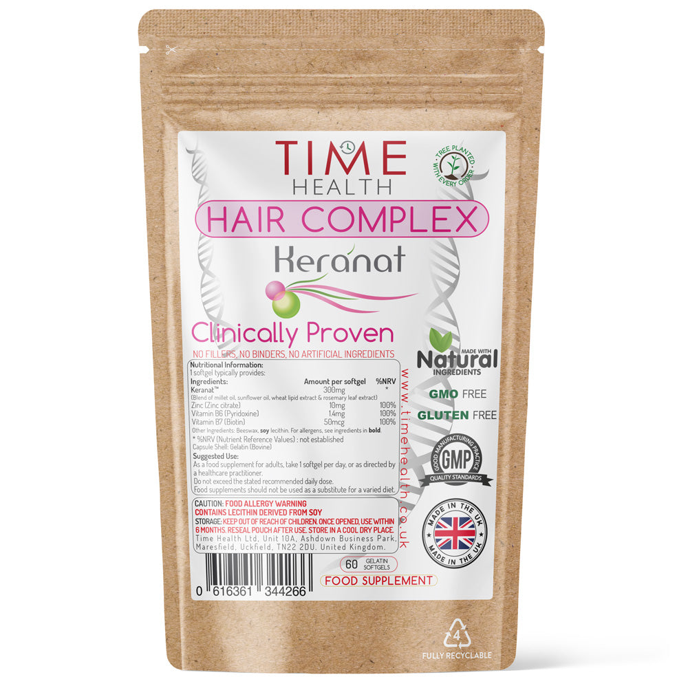 Hair Complex – Premium Brand Keranat™ – Improves Hair Brightness, Volume & Beauty – Clinically Proven, Patented Formula - 60 Capsules