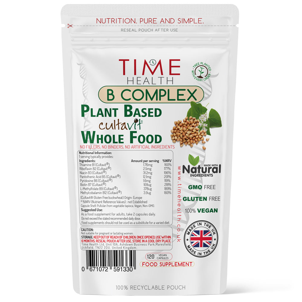 B Complex - Whole Food & Plant Based - All 8 B Vitamins - Made with Cultavit - 120 Capsules