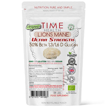 Load image into Gallery viewer, Organic Lions Mane (Hericium Erinaceus) Ultra Strength 50% Beta 1,3/1,6 D Glucan - 120 Capsules / 100g Powder