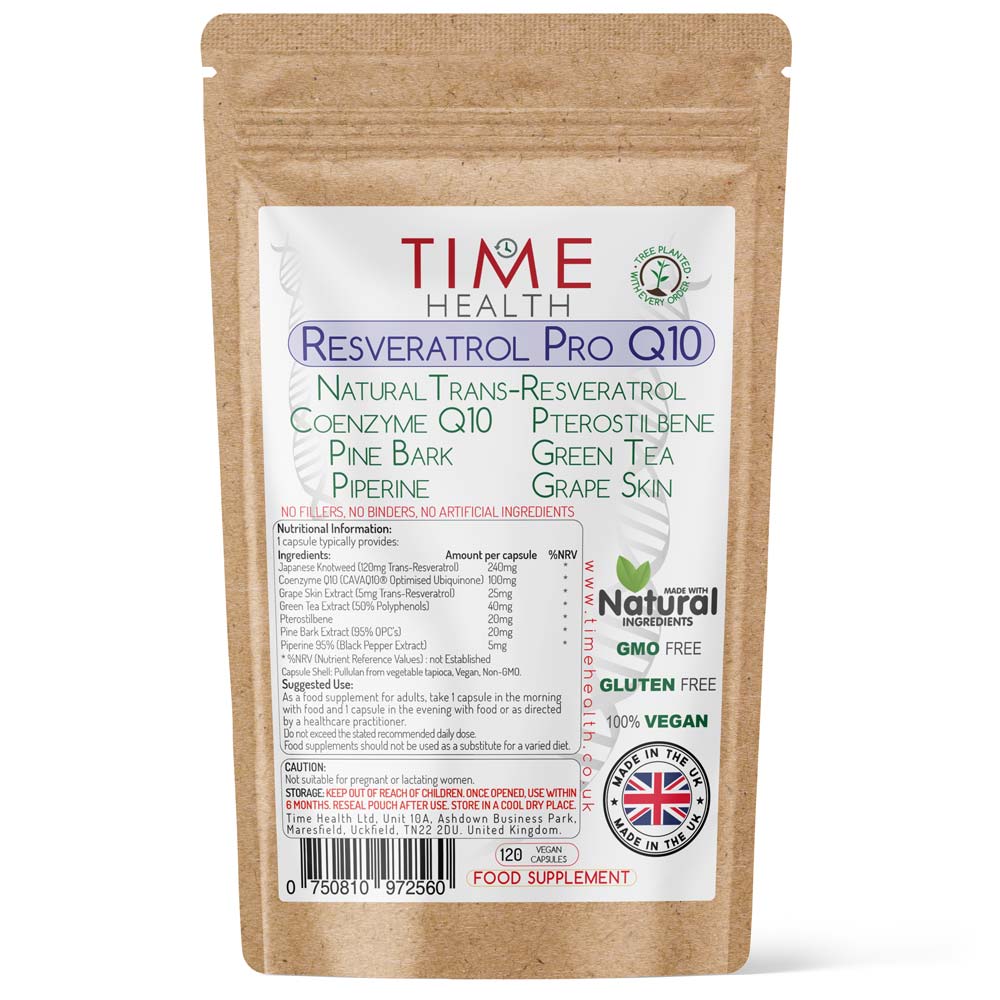Resveratrol Pro Q10 – Trans-Resveratrol, Coenzyme Q10, Pterostilbene, Pine Bark, Green Tea, Grape Skin, Piperine - 120 Capsules