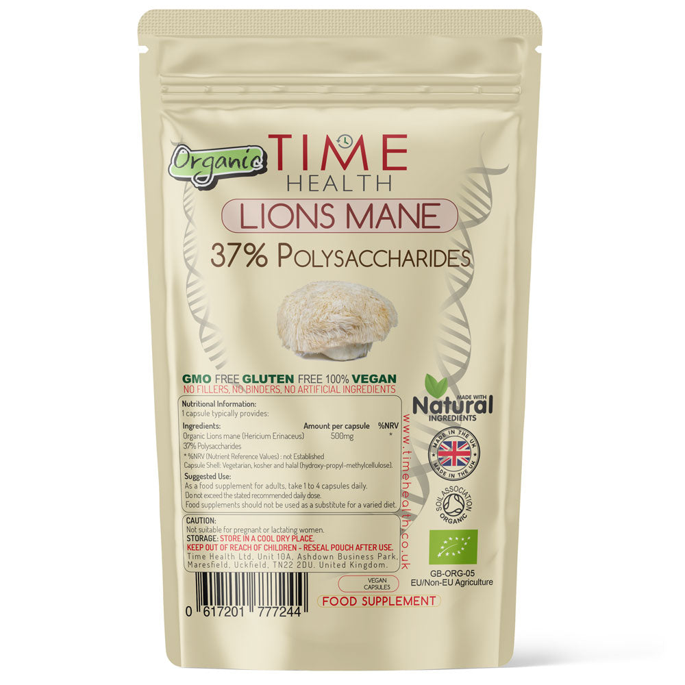 Lions Mane Organic –  37% Polysaccharides / 4/5% Beta Glucans – Grown in The EU - Capsules / Powder