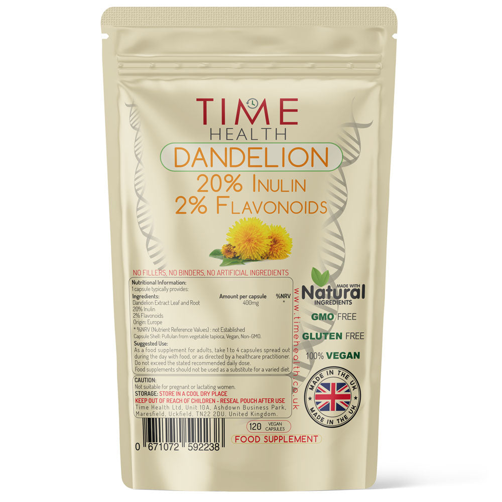 European Dandelion Extract Capsules – Full Spectrum Root & Leaf – 20% Inulin / 2% Flavanoids - 120 Capsules