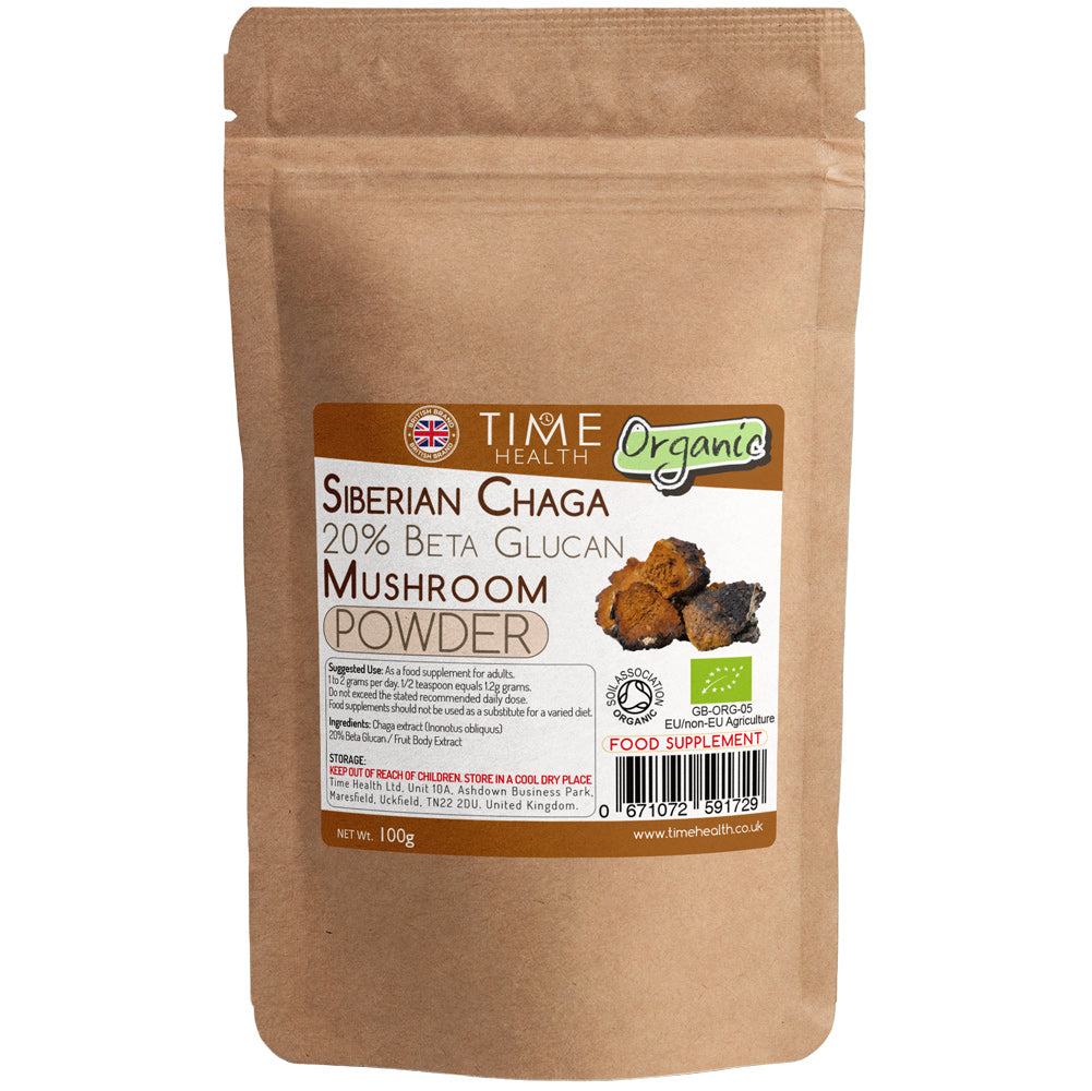 Organic Siberian Chaga (Inonotus obliquus) Mushroom Extract – 20% Beta Glucan - 100g Powder