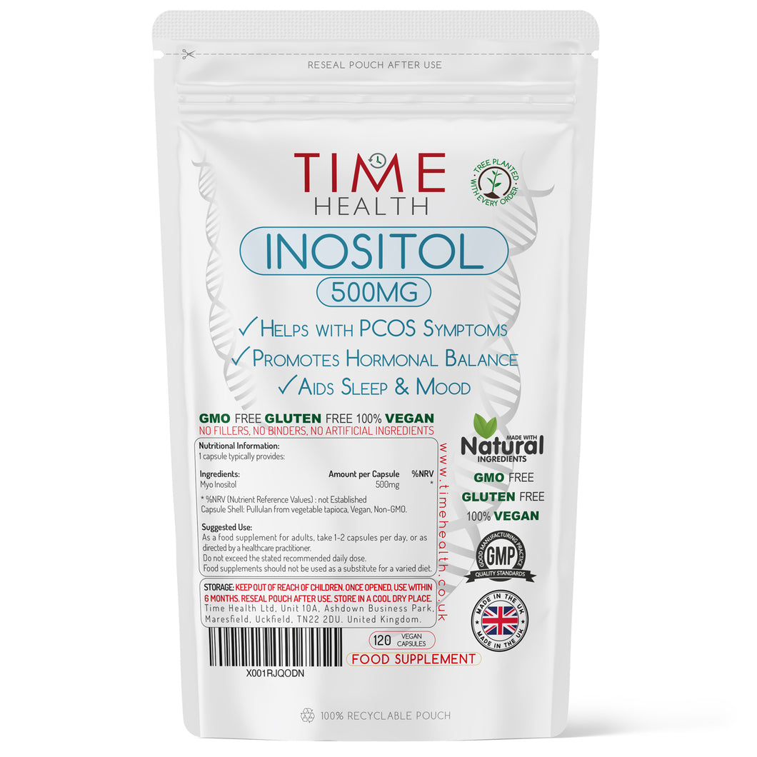 Inositol – 500mg x 120 Capsules – PCOS, Liver, Sleep & Mood Support – Premium & Pure Myo Inositol