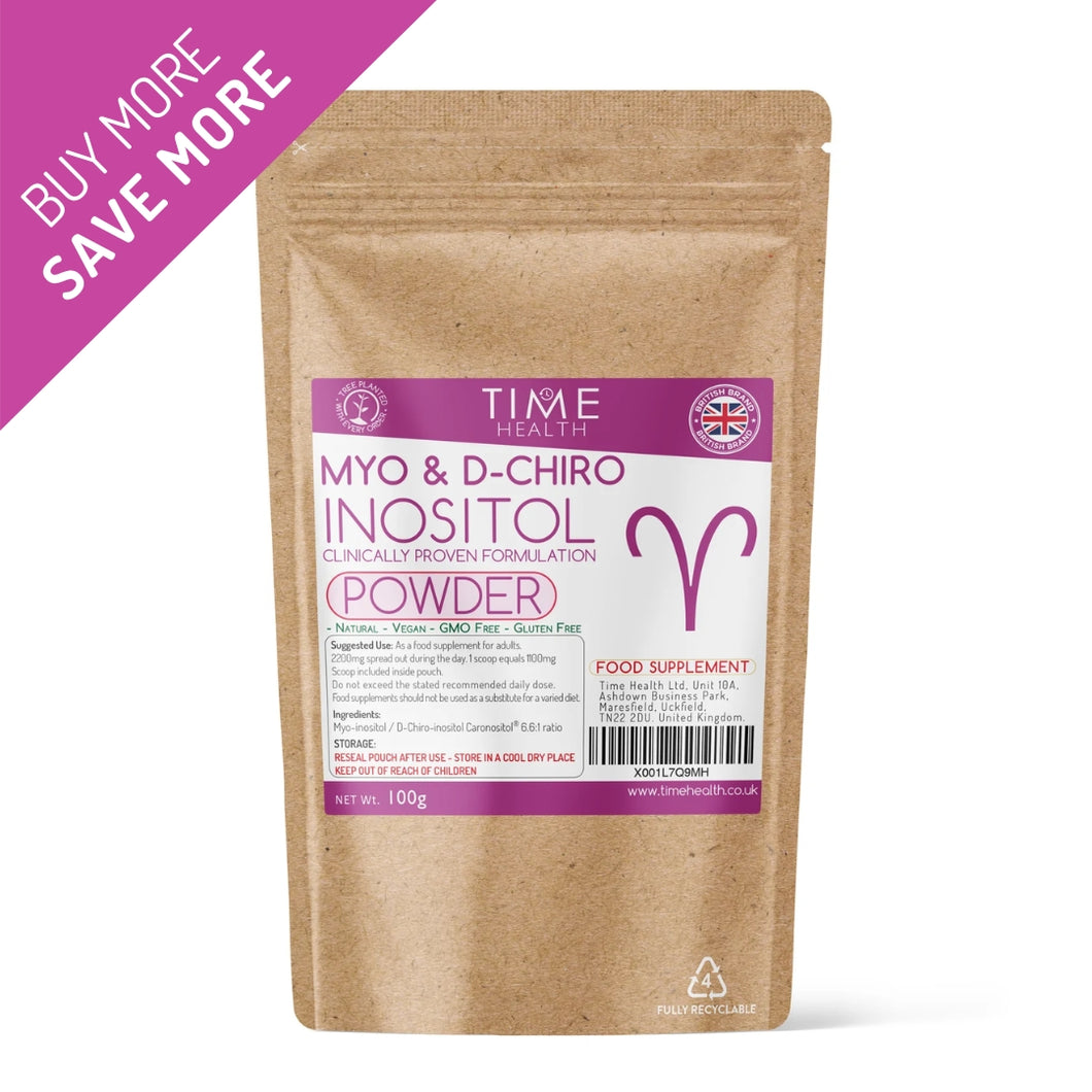 New & Improved: Myo & D Chiro Inositol – Clinically Proven – 6X more D-Chiro-Inositol for Enhanced Benefits – PCOS Support - 120 Capsules / 100g Powder