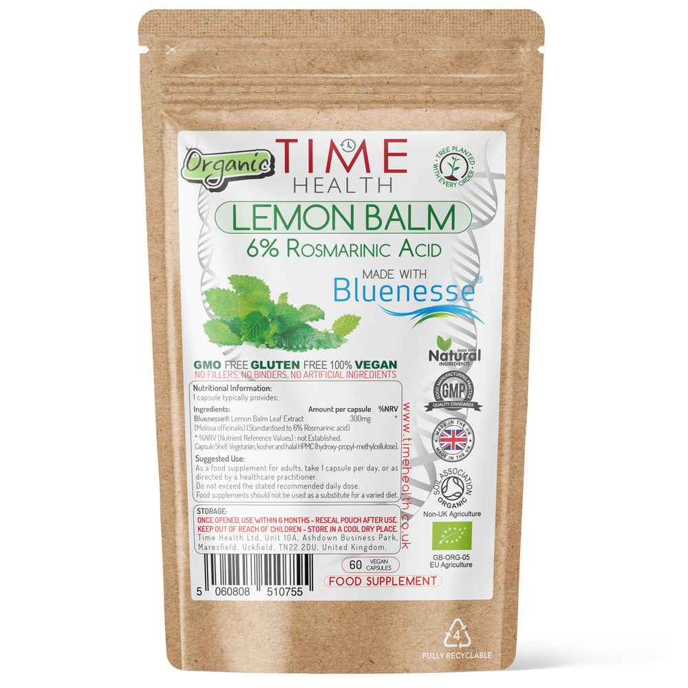 Organic Lemon Balm Leaf Extract – Clinically Proven Brand Bluenesse® – Min. 6% Rosmarinic Acid - 60 Capsules