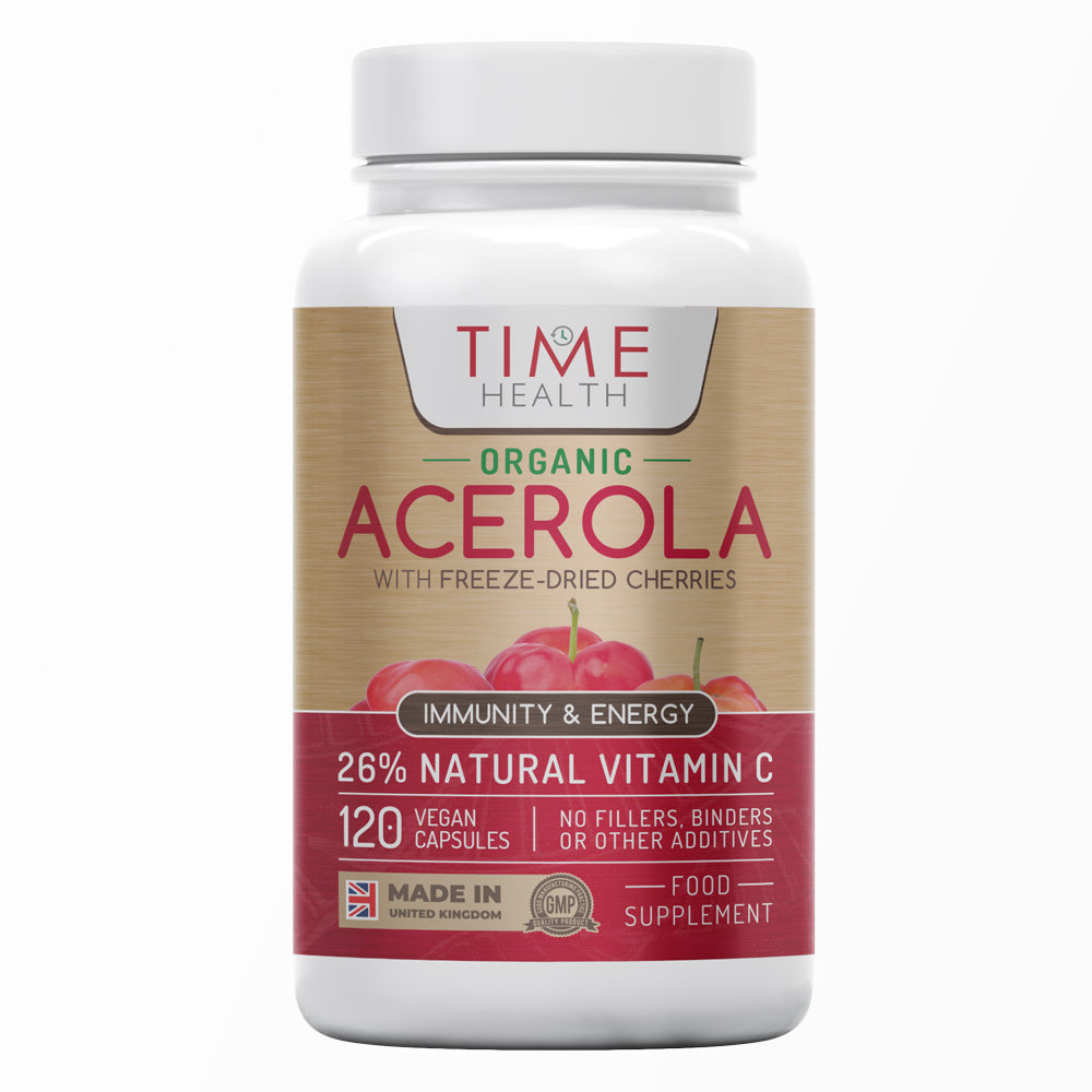 Organic Acerola Cherry Capsules – Natural & Wholefood – 26% Vitamin C – Premium Freeze-Dried Cherries - 120 Capsules