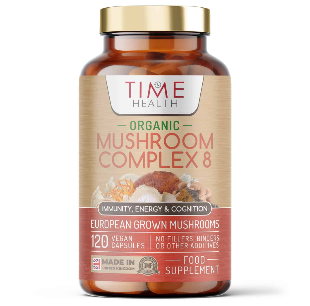 Organic Mushroom Complex 8 – Chaga, Cordyceps, Coprinus comatus, Lion’s Mane, Maitake, Oyster Betox93®, Reishi, Shiitake - 120 Capsules