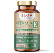 Load image into Gallery viewer, Vitamin K Complex – Active Forms K1 + K2 (MK-7 &amp; MK-4) – 6700μg per Serving – Heart &amp; Bone Health – 60 Capsules
