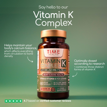 Load image into Gallery viewer, Vitamin K Complex – Active Forms K1 + K2 (MK-7 &amp; MK-4) – 6700μg per Serving – Heart &amp; Bone Health – 60 Capsules
