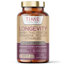 Load image into Gallery viewer, Longevity – NMNH, TMG, Spermidine, Fisetin, Folate &amp; B12 – Supports Cellular Energy &amp; Anti-Ageing – 60 Capsules
