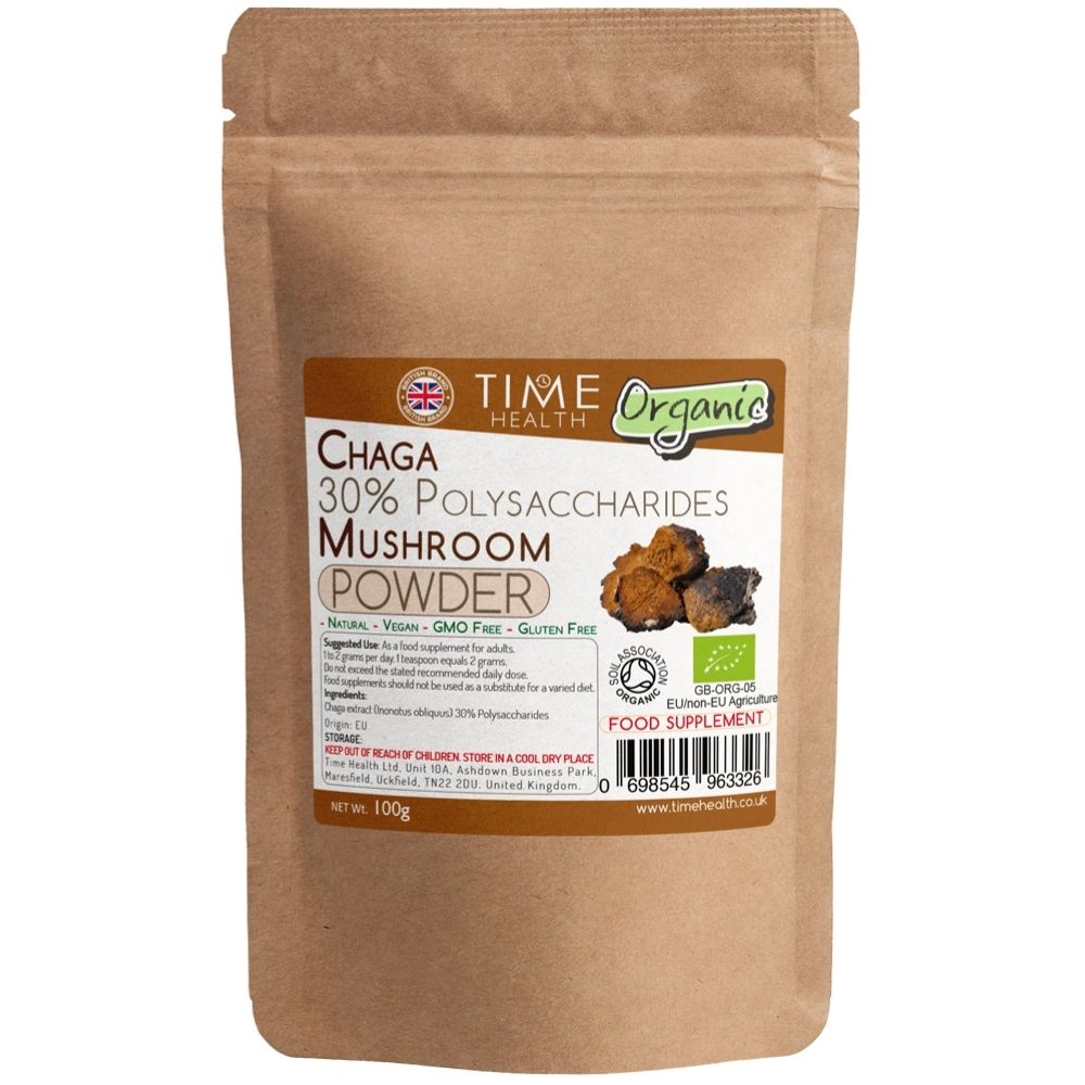 Organic Chaga Mushroom Extract – 30% Polysaccharides 8% Beta Glucans Inonotus obliquus - 100g Powder