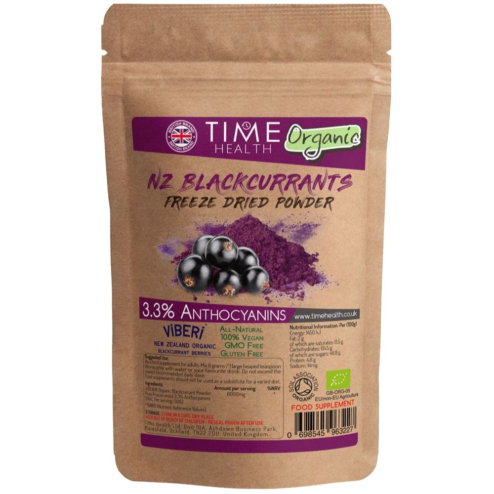 ViBERi® Pure Organic New Zealand Freeze-Dried Black Currant Powder 3.3% Anthocyanins - 250g
