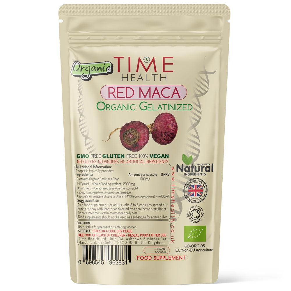 Red Maca Root – Gelatinized – Soil Association Certified Organic - 120 Capsules / 250g Powder