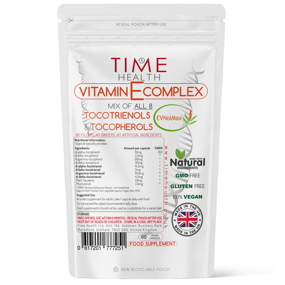 Vitamin E Complex – All 8 E Tocopherols & Tocotrienols – 60 Pullulan Capsules – Plant-Based & Whole Food – Orangutan Friendly – Vegan – No Fillers, Binders or Flow Agents
