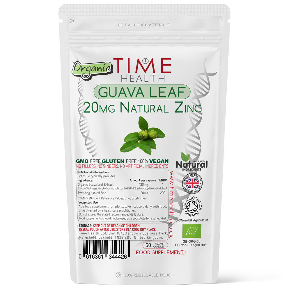Organic Guava Leaf Extract – 20mg Natural Zinc per Capsule - 60 Capsules