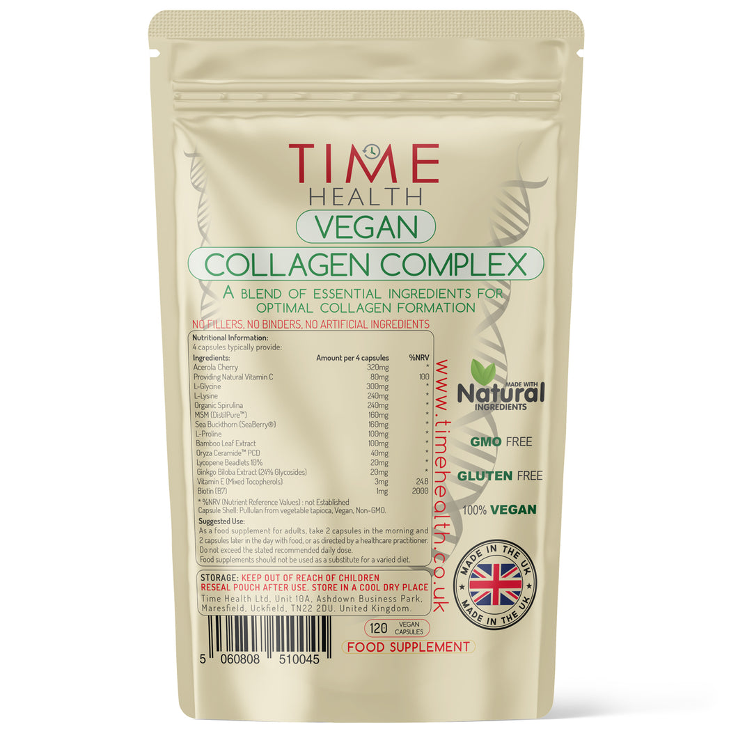 Vegan Collagen Complex – for Optimal Collagen Formation – Skin, Hair, Nails, Joint & Bone Support - 120 Capsules